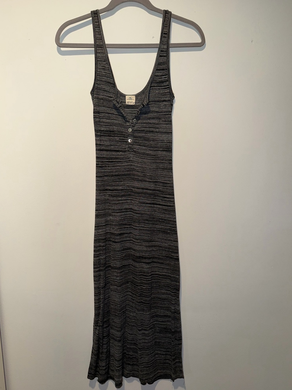 O'Neill Sleeveless Ribbed Maxi Dress in Charcoal and Black